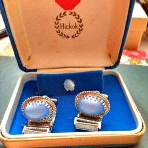 Hickok Sky Blue Tie Pin And Cuff Links Gift Set Vintage